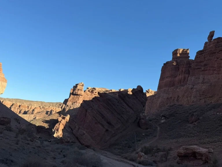 Red and black rock formations in Black Canyon near Almaty, Kazakhstan