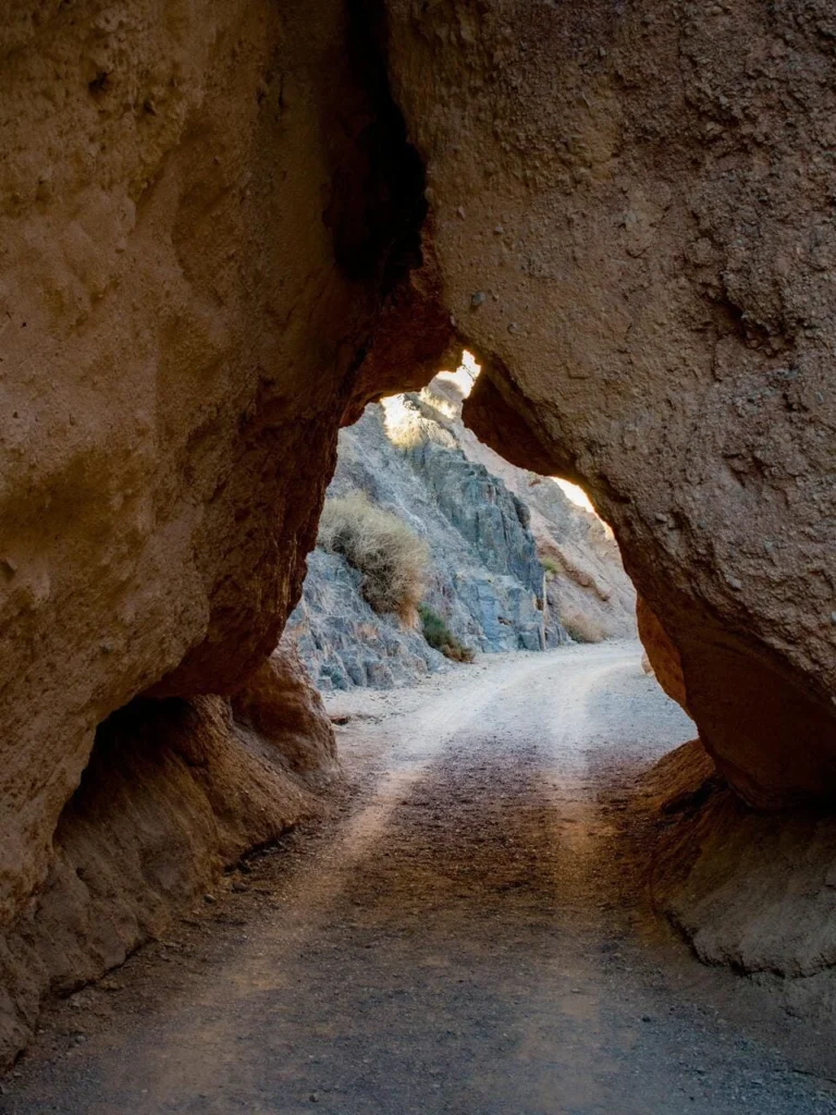 Rock tunnel path in Black Canyon near Almaty, Kazakhstan