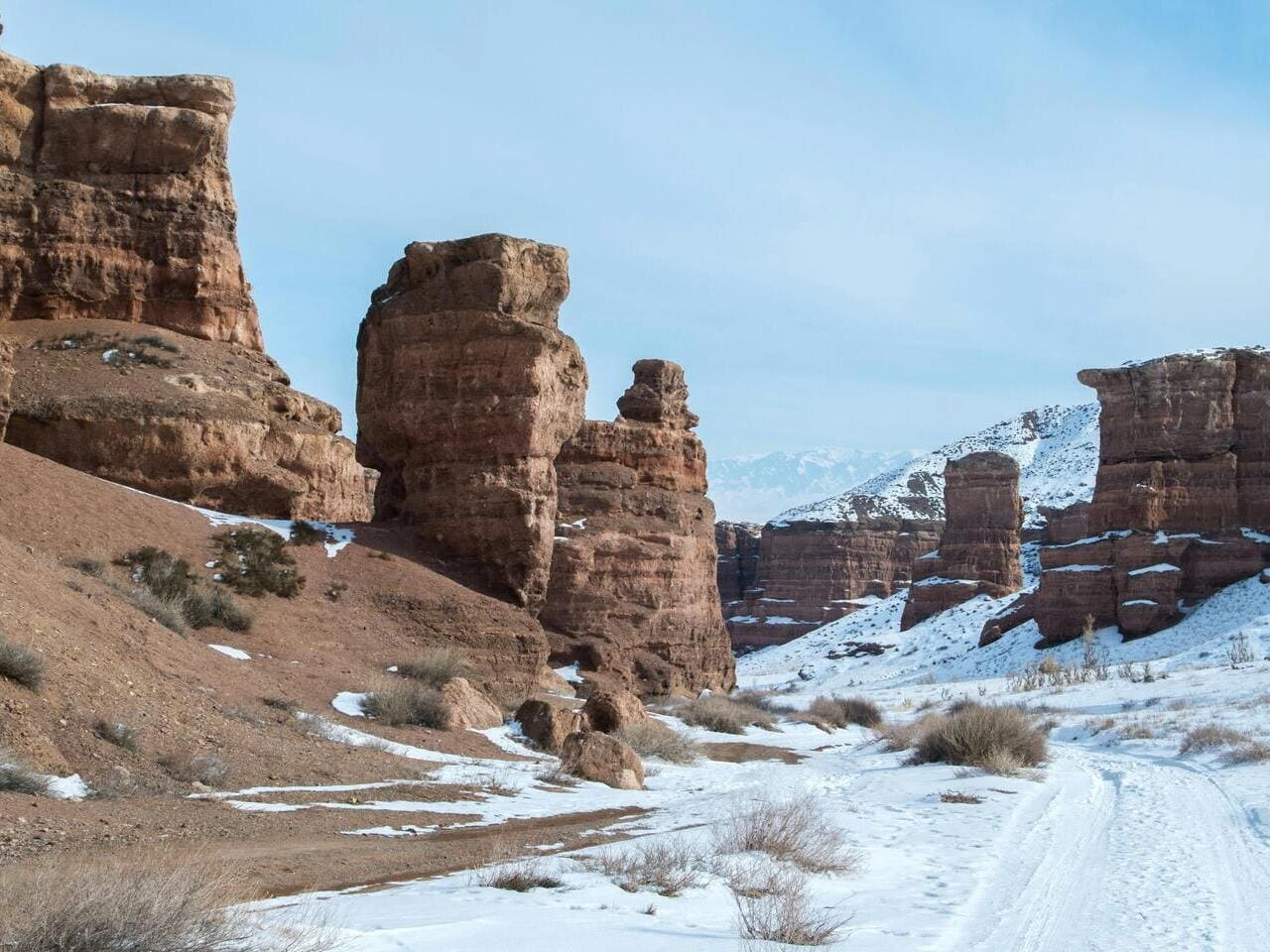 Black Canyon cliffs and winter scenery near Almaty, Kazakhstan