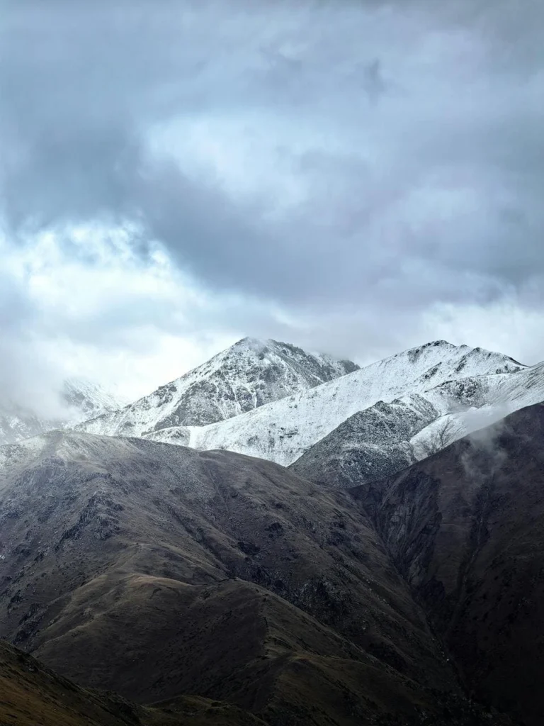 snowy mountains near turgen gorge almaty